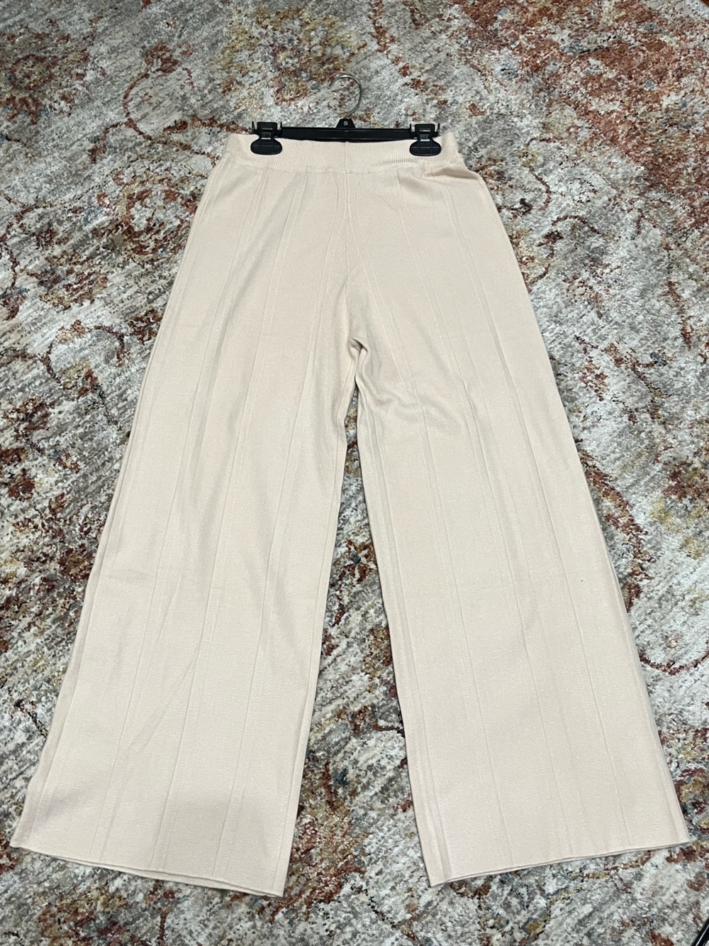 EKOUAER Wide Leg Ribbedi Knit Pants - Cream WOMEN SIZE S